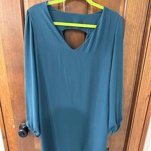 Winter green, long sleeve shift dress, size M.